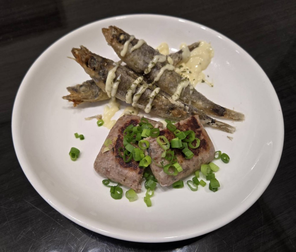 ポーポー焼きとメヒカリ唐揚げガーリックマヨネーズがけ